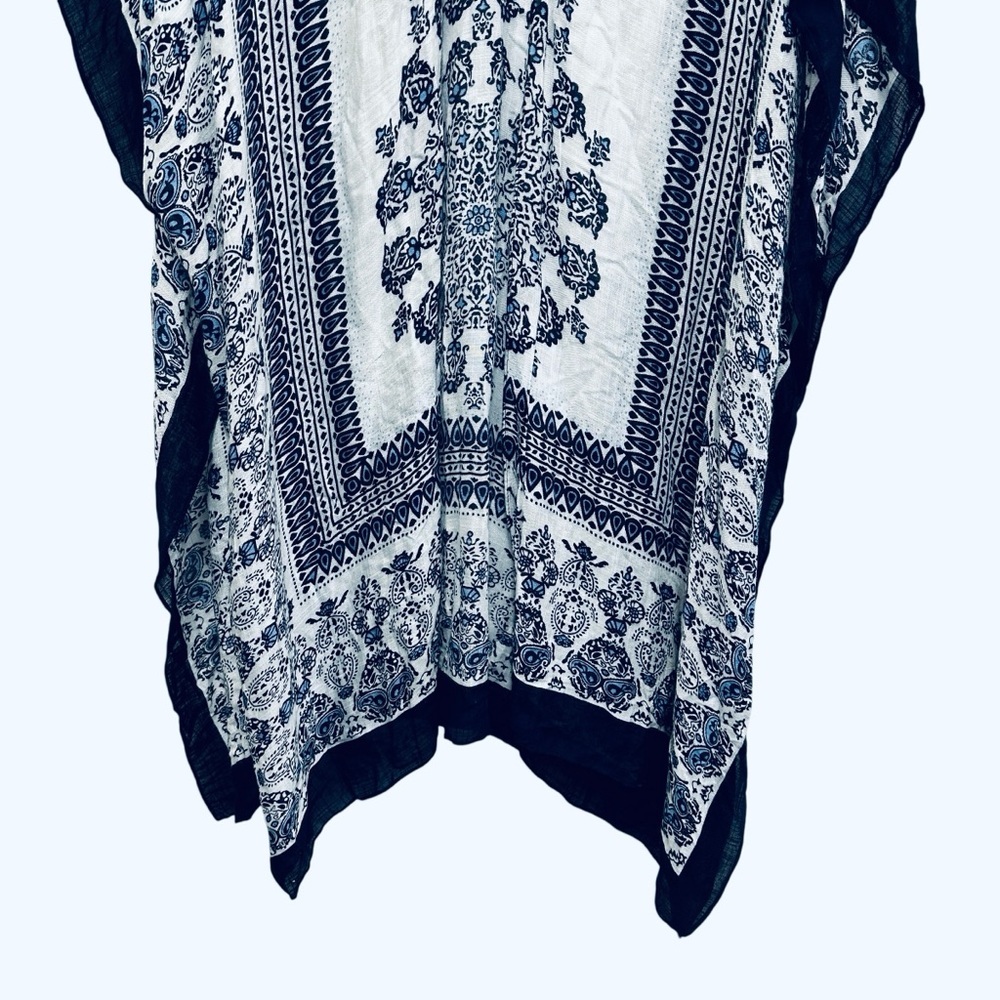 Woven Heart blue white boho kimono beach cover up flowy pool summer vacation - Picture 6 of 13